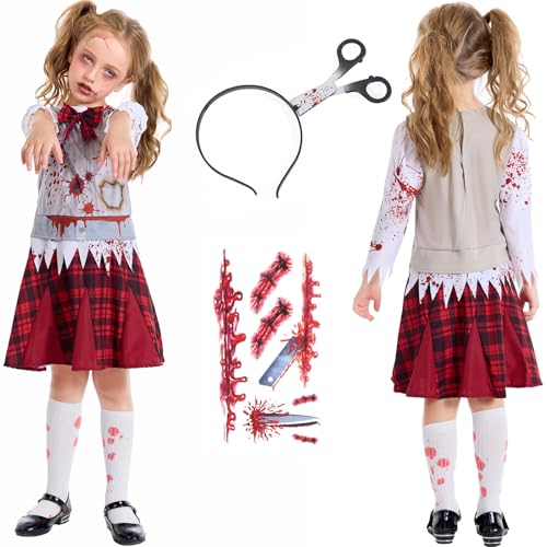 IWFREE Mädchen Zombie Schoolgirl Kostüm Halloween Cosplay Zombie Schulen Cheerleader Uniform Kleid mit Haarband Aufkleber Set für Karneval Party Maskerade Verkleidung, Kinder 4-12 Jahre IWFREE Mädchen Zombie Schoolgirl Kostüm Halloween Cosplay Zombie Schulen Cheerleader Uniform Kleid mit Haarband Aufkleber Set für Karneval Party Maskerade Verkleidung, Kinder 4-12 Jahre von IWFREE