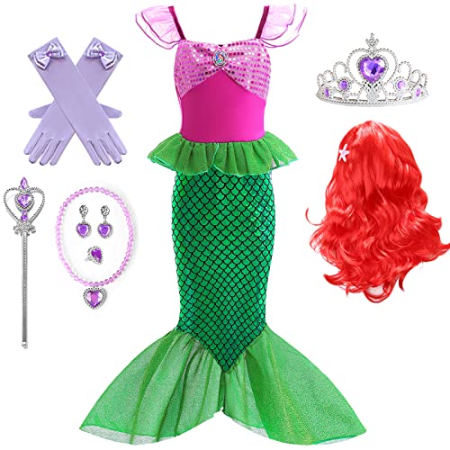 IWFREE Meerjungfrau Kostüm Mädchen Ariel Prinzessin Kleid mit Zubehör Karneval Geburtstag Thema Party Rollenspiel Ankleiden Halloween Outfit von IWFREE