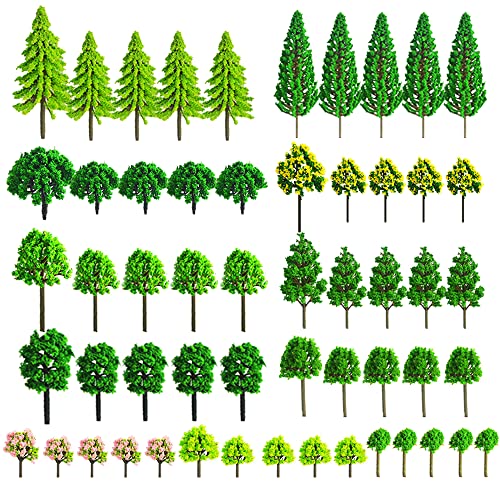 IWILCS 55 Stück Modellbau Bäume Mixed Modell, Kunststoff Modell Bäume, Landschaft Modell Bäume, Mixed Bäume für DIY Eisenbahn Landschaft Gartendeko, Natürliche (11 Stile) von IWILCS