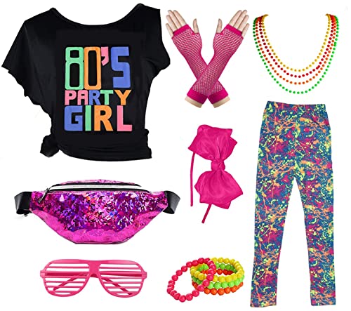 I Love 80er Jahre Party Girl Fancy Pack Bag Kind Mädchen Kostüm Zubehör Set von IWIWB