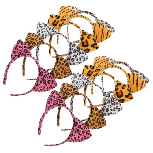 IWOWHERO 12 Stück Teiliges Leopardenmuster Katzenohren Haarreif Weiches Plüsch Stirnband für Damen Praktisches Party Cosplay Zubehör Modischer Tierhaarschmuck für Karneval und Kostüme von IWOWHERO