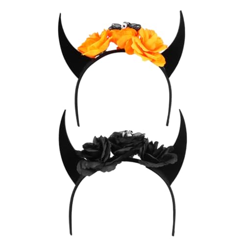 IWOWHERO 2 Stück Horn Stirnband Haarhörner Stirnband Cosplay Halloween Stirnbänder Halloween Kopfschmuck Party Blumen Damen Horn Kopfbedeckung von IWOWHERO