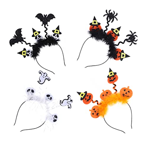 IWOWHERO 4 Stück Halloween Haarschmuck Teiliges mit Kürbis Spinne Fledermaus und Geist Stirnband Langlebige Party Haarbänder für Halloween Kostüme Kreative Accessoires für Festdekoration von IWOWHERO