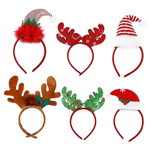 IWOWHERO 6 Stück Weihnachtsstirnbandkopfschnalle Weihnachtsstirnbänder für Erwachsene Weihnachtszubehör Weihnachtshüte Geweih Weihnachtshaarband Weihnachtshaarzubehör Stoff (Polyester) von IWOWHERO