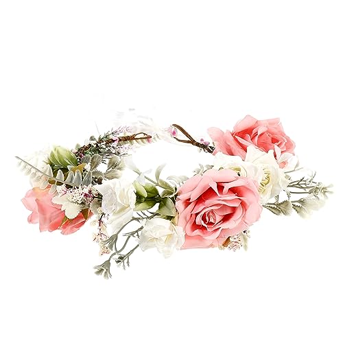 IWOWHERO Blumenkranz Braut Stirnband aus Seidenblumen Rosafarbene Girlandskrone für Hochzeiten Festlichkeiten und Fotoshootings Eleganter Kopfschmuck für Braut und Brautjungfern von IWOWHERO