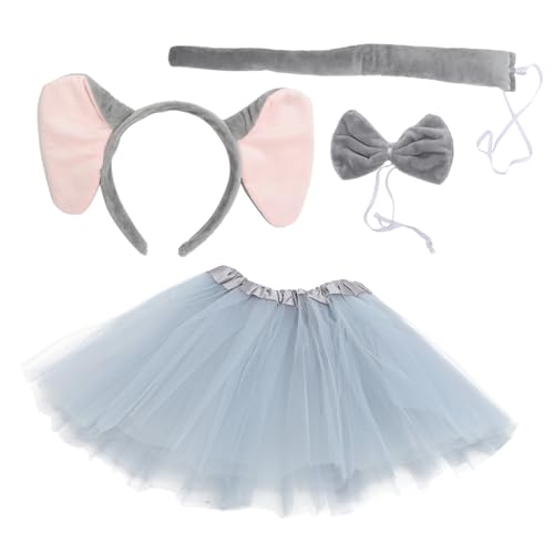 IWOWHERO Elefantenkostüm mit Ohr Haarreif Schleife und Tüllrock Niedliches Halloween Tierkostüm Zubehör für Damen Vielseitig Einsetzbar bei Themen Partys und Fasching von IWOWHERO
