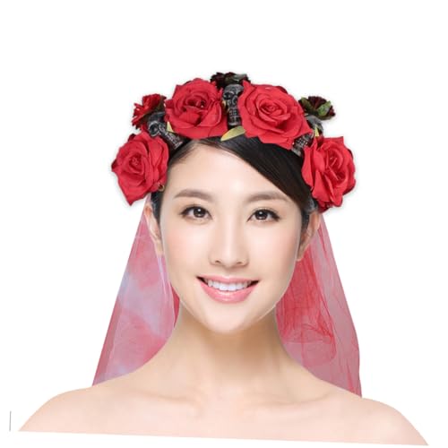 IWOWHERO Für Schädel Kostüm Blume Erwachsene Und Kopfschmuck Kopfbedeckung Stirnband Cosplay Haar Halloween Band Haarband Rose von IWOWHERO