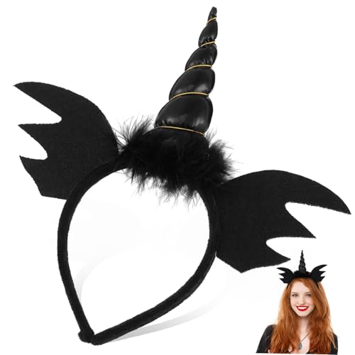 IWOWHERO Halloween Einhorn Haarreif Erwachsene Leichtes Langlebiges Stirnband für Party Karneval Cosplay Schwarzer Unicorn Headband für Halloween Party Dekoration von IWOWHERO