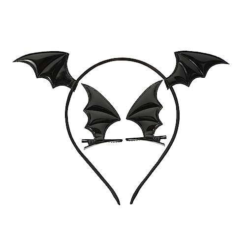 IWOWHERO Halloween Fledermaus Stirnband Set mit Clips Leichtes Flexibles Kopfschmuck Accessoire Halloween Party und Cosplay Geeignet für Altersgruppen Teiliges Bat Headdress Set von IWOWHERO