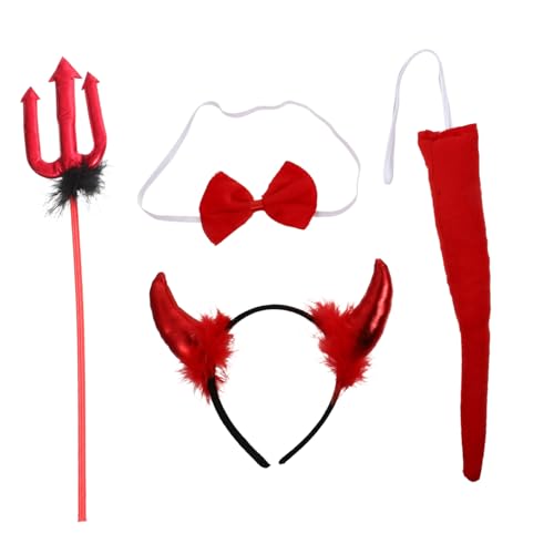 IWOWHERO Horn Stirnband Teufelshorn Hut Teufelshörner Teufelskostüm Zubehör Dämonenkostüm Hörner Teufelszubehör Teufelshorn Haarband Dämonenkostüm Zubehör Set Roter Stoff von IWOWHERO