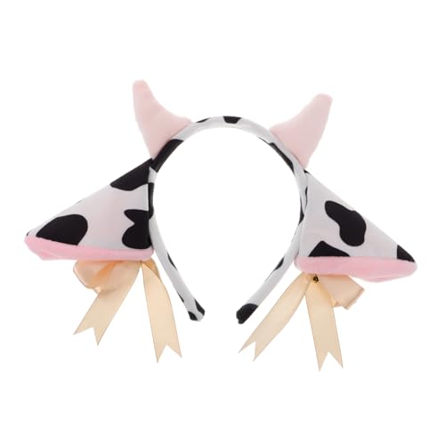 IWOWHERO Kuscheliges Kuh Ohr Stirnband mit Verstellbarem Elastikband und Spielerischer Glockendeko Weiches Plüschhaarreif Kostümzubehör für Halloween Party und Erwachsene von IWOWHERO