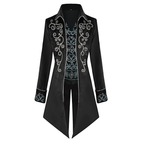 IWQBQ Herren Steampunk Jacke Gothic Mittelalter Vintage Court Frack Halloween Kostüme, Schwarz, 4XL von IWQBQ