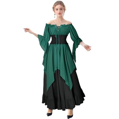 IWQBQ Renaissance-Kleid für Damen, mittelalterliches Kostüm, langärmelig, viktorianische Kleider (Z3872GN, S) von IWQBQ