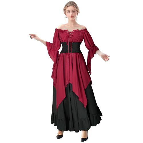 IWQBQ Renaissance-Kleid für Damen, mittelalterliches Kostüm, langärmelig, viktorianische Kleider (Z3872RD, L) von IWQBQ
