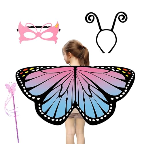 IWTBNOA Schmetterlingsflügel Kinder, 4 Stück Feenflügel-Umhang Kostüm mit Filzmaske, Stirnband, Feenstab, Schmetterling Umhang, Bienen Marienkäferflügel für Karneval Verkleiden Prinzessin Party IWTBNOA Schmetterlingsflügel Kinder, 4 Stück Feenflügel-Umhang Kostüm mit Filzmaske, Stirnband, Feenstab, Schmetterling Umhang, Bienen Marienkäferflügel für Karneval Verkleiden Prinzessin Party von IWTBNOA