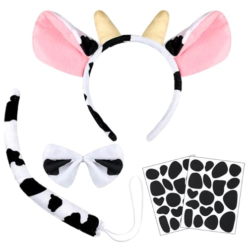 IWTBNOA 5TLG Kuh Kostüm Set Kinder, Milchkuh Kostüm Kuhohren Stirnband, Kostüm Cosplay Set, Ohren Haarreif Fliege Schwanz mit Aufkleber für Erwachsene Kinder Karneval Fasching Geburtstag Kostümparty IWTBNOA 5TLG Kuh Kostüm Set Kinder, Milchkuh Kostüm Kuhohren Stirnband, Kostüm Cosplay Set, Ohren Haarreif Fliege Schwanz mit Aufkleber für Erwachsene Kinder Karneval Fasching Geburtstag Kostümparty von IWTBNOA