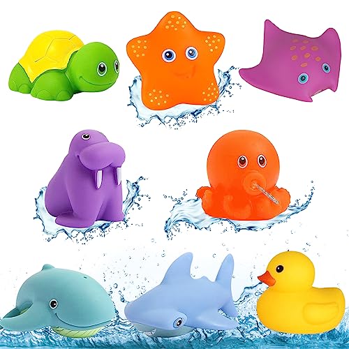 IWTBNOA Baby Badespielzeug, 8 Stück Extrusion Wasserspielzeug, Badewannenspielzeug Schwimmendes, Badewanne Pool Spielzeug, Badespass für Kinder, Geschenke für Jungen und Mädchen von IWTBNOA