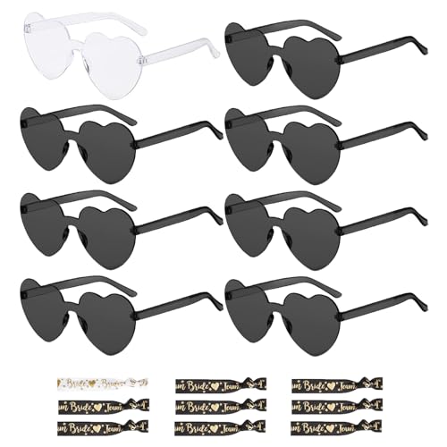 IWTBNOA Bride Herz Brille, 16 Stück Partybrille Herz Sonnenbrille Set, Team Braut Brille 8 Braut + 8 Bride Armband, Partybrille Set für Braut Junggesellinnenabschied Wedding, JGA Deko Accessoires von IWTBNOA