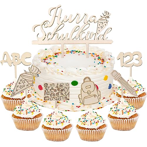 IWTBNOA 7 Stück Schulanfang Tortendeko, Tortendeko Einschulung, Schulkind Tortendeko, Kuchendeko Einschulung Mädchen Junge, Cake Topper zur Einschulung für 1. Schultag ABC 123 Schulanfang Party Deko von IWTBNOA