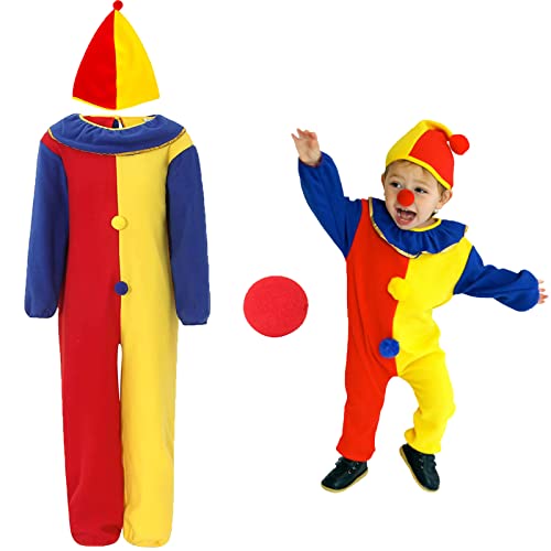 IWTBNOA Clown Kostüm Kinder, 3 Pcs Clown Kostüm Kinder Set mit Overall, Hut und Nase, Clown Kostümzubehör für Halloween Zirkus, Faschingkostüme Kinder Jungen Cosplay Mädchen Karnevalskostüm IWTBNOA Clown Kostüm Kinder, 3 Pcs Clown Kostüm Kinder Set mit Overall, Hut und Nase, Clown Kostümzubehör für Halloween Zirkus, Faschingkostüme Kinder Jungen Cosplay Mädchen Karnevalskostüm von IWTBNOA