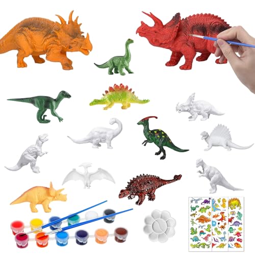 IWTBNOA Dinosaurier Malset für Kinder, 14 Stück 3D Dinosaurier Spielzeug Malsets Set, Dinosaurier Figuren Bastelset, Malen Sie Ihr Eigenes Dino, Geschenke für Kindergeburtstag Jungen und Mädchen von IWTBNOA