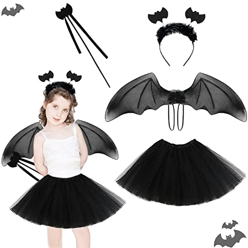 IWTBNOA Fledermaus Kostüm Mädchen, Fledermaus Rock Kostüm Set mit Haarreif Tutu Rock, Flügel und Zauberstab, Fledermaus Flügel Kostüm Damen für Karneval, Fasching, Halloween Cosplay und Themenparty von IWTBNOA