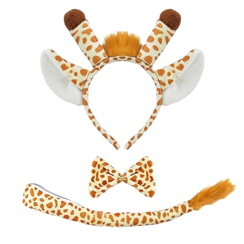 IWTBNOA Giraffe Kostüm Set, 3TLG Giraffe Verkleidungsset, Giraffe Cosplay, Dschungel Tierkostüm, Ohren Haarreif Fliege Schwanz für Erwachsene Kinder Karneval Maskerade Geburtstag Mottoparty von IWTBNOA