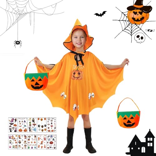 IWTBNOA Halloween kostüm Kinder, Fledermaus Umhang Kostüm mit Hut, Candy Bag und 10 Tattoo-Aufkleber, Kürbis Kostüm Mädchen für Halloween, Cosplay, Fasching, Karneval, Themenparty(Höhe 90-150cm) IWTBNOA Halloween kostüm Kinder, Fledermaus Umhang Kostüm mit Hut, Candy Bag und 10 Tattoo-Aufkleber, Kürbis Kostüm Mädchen für Halloween, Cosplay, Fasching, Karneval, Themenparty(Höhe 90-150cm) von IWTBNOA