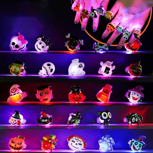 IWTBNOA Halloween Leuchtringe Kinder Leuchtspielzeug, 24 Stück Halloween LED Blinkende Ringe, Kürbis Party Ring, Halloween Kinder Party Zubehör Deko, Halloween-Spielzeug, Süßes oder Saures Geschenk von IWTBNOA