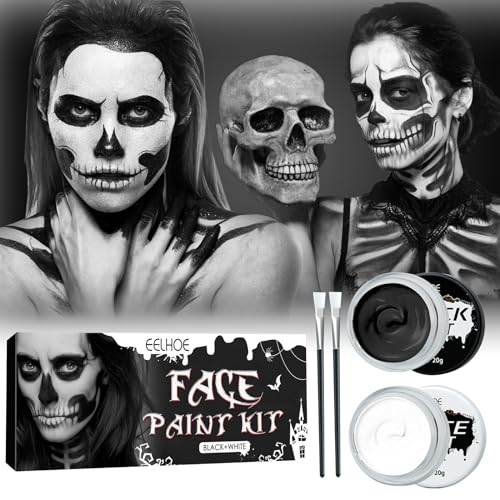 IWTBNOA Halloween Schminke Set, Face Paint Weiß + Schwarz Mit Makeup Pinsel, Make up Set, Gesichtsfarbe für Clowns Zombie Vampire Skelett, Fasching Cosplay von IWTBNOA