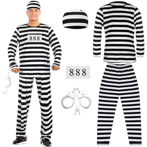 IWTBNOA Halloween Sträfling Kostüm Herren Damen, Häftlingskostüm Gefängnis Outfit, Männer Gefängnis Kostüm, Unisex Gefangener Kostüm für Erwachsene Dress-up-Party, Karneval Cosplay IWTBNOA Halloween Sträfling Kostüm Herren Damen, Häftlingskostüm Gefängnis Outfit, Männer Gefängnis Kostüm, Unisex Gefangener Kostüm für Erwachsene Dress-up-Party, Karneval Cosplay von IWTBNOA