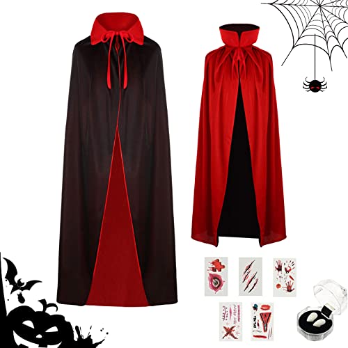 IWTBNOA Halloween Vampir Umhang Mit Stehkragen 150 cm, Cape, Kostüme, Schwarz Rot Doppelseitig Party Umhang für Erwachsene, Cosplay Karneval von IWTBNOA