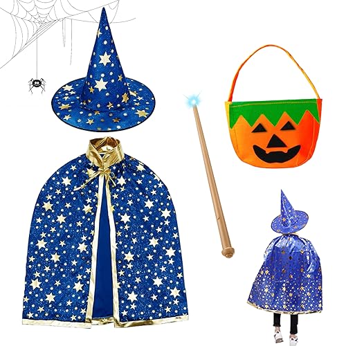 IWTBNOA Hexen Zauberer Umhang, Halloween Kostüm mit Hut, Zauberer Halloween Kostüm, Wizard Cape Witch Umhang, Zauberer Mantel, Zauberer Cape mit Kürbis Candy Bag für Kinder Mädchen Jungen Cosplay IWTBNOA Hexen Zauberer Umhang, Halloween Kostüm mit Hut, Zauberer Halloween Kostüm, Wizard Cape Witch Umhang, Zauberer Mantel, Zauberer Cape mit Kürbis Candy Bag für Kinder Mädchen Jungen Cosplay von IWTBNOA