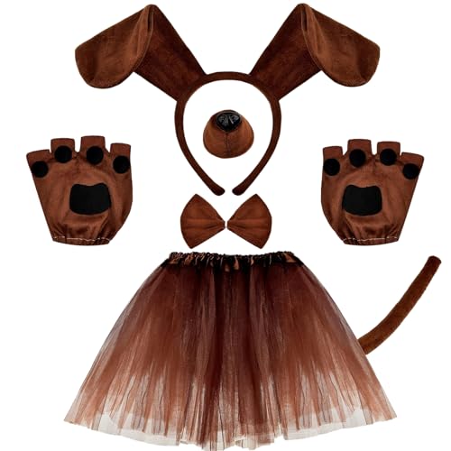 IWTBNOA Hündchen Kostüm Set, 6 Stück Welpen Kostüm Set für Kinder, Welpen Hund Stirnband Ohren, Fliege, Schwanz, Gefälscht Nase, Handschuhe, Tier-Tutu-Rock, Tierkostüm für Karneval Mottoparty Cosplay IWTBNOA Hündchen Kostüm Set, 6 Stück Welpen Kostüm Set für Kinder, Welpen Hund Stirnband Ohren, Fliege, Schwanz, Gefälscht Nase, Handschuhe, Tier-Tutu-Rock, Tierkostüm für Karneval Mottoparty Cosplay von IWTBNOA