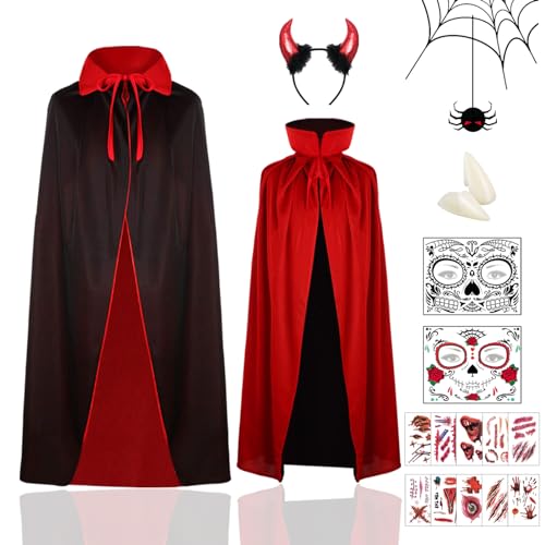 IWTBNOA Kinder Vampir Umhang 80cm, Halloween Umhang, Vampir Cape mit Teufel Hörner, Schwarz Rot Doppelseitig Halloween Party umhang, Umhang Kinder für Halloween Kostüme Cosplay Karneval Grusel Party IWTBNOA Kinder Vampir Umhang 80cm, Halloween Umhang, Vampir Cape mit Teufel Hörner, Schwarz Rot Doppelseitig Halloween Party umhang, Umhang Kinder für Halloween Kostüme Cosplay Karneval Grusel Party von IWTBNOA
