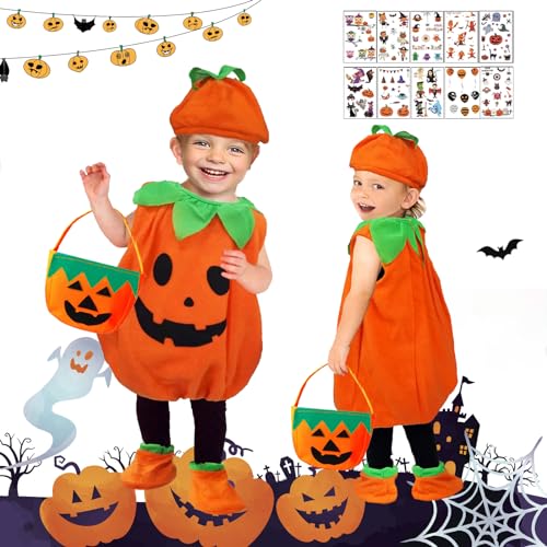 IWTBNOA Halloween Kostüm Kürbis Kinder, Kürbis Kostüm mit Hüte, Schuhe und Kürbistasche, Halloween Kürbis Kostüm, Kinder Kürbis Kostüme Mädchen Jungen für Halloween, Karneval Party Cosplay 3-10 Jahre von IWTBNOA