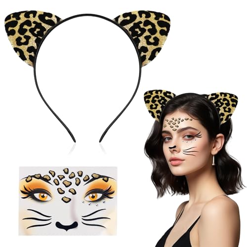 IWTBNOA Leoparden Kostüm Set, 2 Stück Leoparden Kostüm Damen, Leopard Kostüm Kinder, Leoparden Ohren Haarreif, Leoparden Gesichtstattoo, Tier kostüm Damen Kinder für Karneval Halloween Motto Cosplay IWTBNOA Leoparden Kostüm Set, 2 Stück Leoparden Kostüm Damen, Leopard Kostüm Kinder, Leoparden Ohren Haarreif, Leoparden Gesichtstattoo, Tier kostüm Damen Kinder für Karneval Halloween Motto Cosplay von IWTBNOA