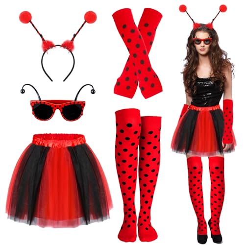 IWTBNOA Marienkäfer Kostüm Set, 7-Teiliges Marienkäfer Kostüm Mädchen, Marienkäfer Tüllrock, Haarreif, Strümpfe Overknees, Handschuhe Fingerlose, Marienkäfer Cosplay für Erwachsen Mottoparty Karneval IWTBNOA Marienkäfer Kostüm Set, 7-Teiliges Marienkäfer Kostüm Mädchen, Marienkäfer Tüllrock, Haarreif, Strümpfe Overknees, Handschuhe Fingerlose, Marienkäfer Cosplay für Erwachsen Mottoparty Karneval von IWTBNOA