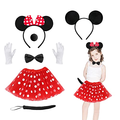 IWTBNOA Maus Kostüm Kinder, 8 Stück Damen Maus Mouse Kostüm mit Haarreifen, Ohren Schleife, Gepunkteter Tutu, Karneval Kostüm Kinder, Rock Punkte Rot Weiß für Mädchen Kostümparty, Fasching, Cosplay IWTBNOA Maus Kostüm Kinder, 8 Stück Damen Maus Mouse Kostüm mit Haarreifen, Ohren Schleife, Gepunkteter Tutu, Karneval Kostüm Kinder, Rock Punkte Rot Weiß für Mädchen Kostümparty, Fasching, Cosplay von IWTBNOA