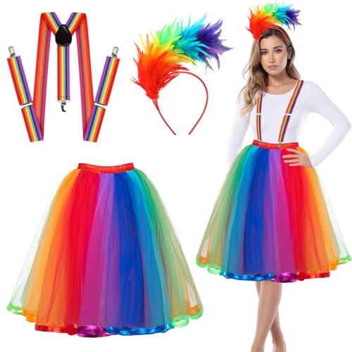 IWTBNOA Regenbogen Kostüm Damen, Tüllrock Regenbogen Damen Lang, Tüllrock Bunt mit Bunt Feder Stirnband, 80 er Jahre Kostüm Accessoires, Retro Neon Tütü für Karneval, Kostümparty, Mottoparty IWTBNOA Regenbogen Kostüm Damen, Tüllrock Regenbogen Damen Lang, Tüllrock Bunt mit Bunt Feder Stirnband, 80 er Jahre Kostüm Accessoires, Retro Neon Tütü für Karneval, Kostümparty, Mottoparty von IWTBNOA