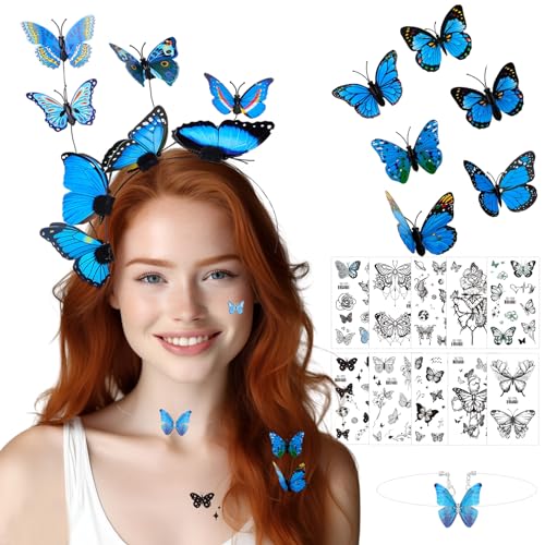 IWTBNOA Schmetterling Haarreif Damen, Schmetterling Fascinator Stirnband Haarband, Schmetterling Kopfschmuck mit 10 Stück Schmetterling Tattoo für Damen Mädchen Karneval Fasching Party Cosplay IWTBNOA Schmetterling Haarreif Damen, Schmetterling Fascinator Stirnband Haarband, Schmetterling Kopfschmuck mit 10 Stück Schmetterling Tattoo für Damen Mädchen Karneval Fasching Party Cosplay von IWTBNOA