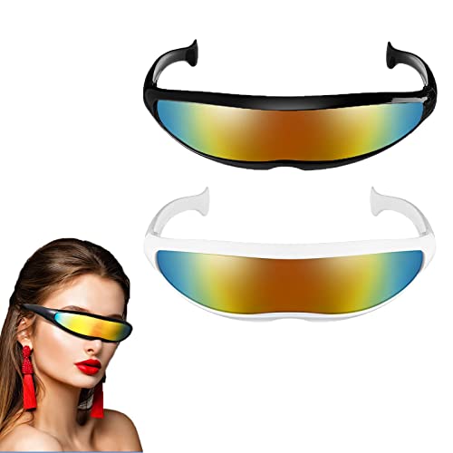 IWTBNOA Futuristische Sonnenbrille, 2 Stück Partybrille Funbrille, Futuristische Brille, Space Brille, Alien Brille, Rollenspiel Halloween Brillen Set von IWTBNOA