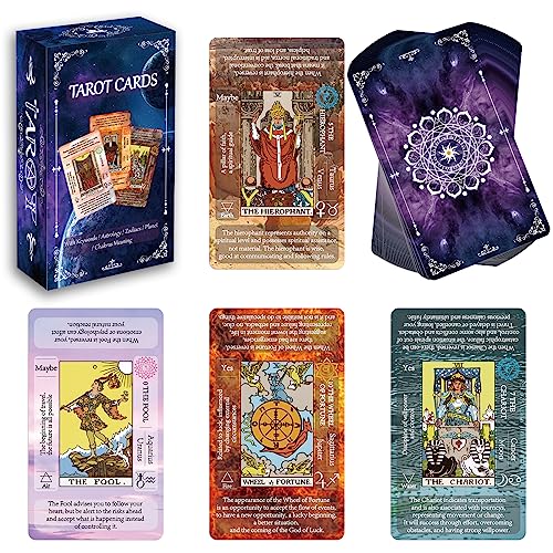 IXIGER Tarot-Karten-Set mit Anleitung (evtl. nicht in deutscher Sprache), Tarot-Karten für Anfänger mit Bedeutungen, Lern-Tarot-Deck, Glückserzählungsspiel mit Schlagwörtern, Ja/Nein, Affirmationen. von IXIGER