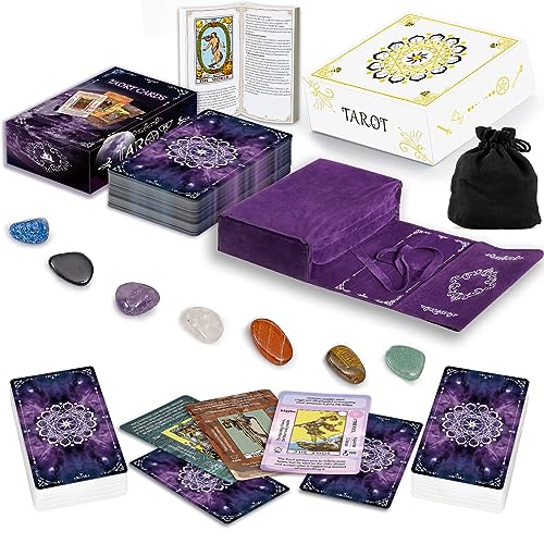 IXIGER Tarotkarten Set mit Leitfaden Buch Tarot-Deck mit Bedeutungen Lernspiel Wahrsagespiel mit Samtbeutel und Chakra-Stein von IXIGER