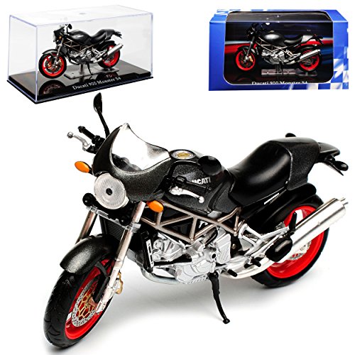 Ducati 900 Monster S4 Schwarz Grau mit Sockel und Vitrine 1/24 Atlas Modell Motorrad von IXO