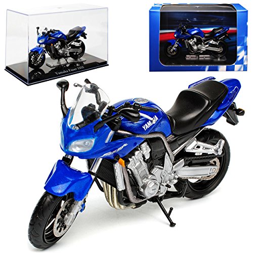 Yamah Fazer 1000 Blau mit Sockel und Vitrine 1/24 Atlas Modell Motorrad mit individiuellem Wunschkennzeichen von IXO