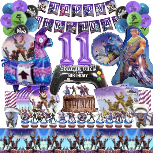 100 PCS Fortni Geburtstagsdeko 11 Jahre, Spiel Party Geschirr Set, Gamer Geburtstag Geschirr, Fortni Geburtstagsdeko Videospiel Luftballon, Kindergeburtstag Jungen Fortni Party Deko von IXOKEV