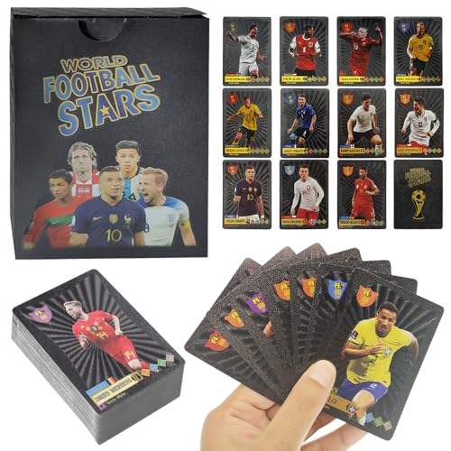 IXYHKB 55 Stück World Cup Fußball Star Karte, Fußballkarten, Fussball Karten, Fussball Sammelkarten, Champions League Fußball Karten, Fussballkarten für Fans, Kinder, Teenager und Erwachsene (Schwarz) von IXYHKB