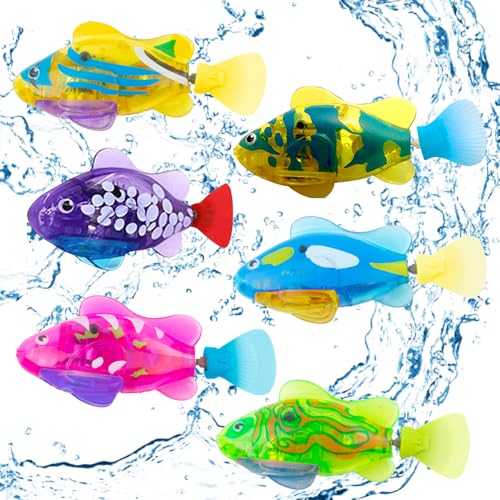 IXYHKB 6 Stück Roboter Fisch,Robo Fische für Kinder Fisch Badewanne Spielzeug Elektrisch mit Leuchtende Wiederverwendbare Schwimmende Roboterfische Baby Badespielzeug Set für Kinder (Color01) von IXYHKB