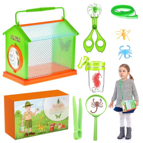 IXYHKB Forscherset für Kinder ab 6, Kinder Outdoor Spielzeug Insekten Forscherset mit Insektenbox, Insektenclip, Kinderlupe, Pinzette, Insekten Sammelflasche, 5 Simulierten Insekten und Lanyard von IXYHKB